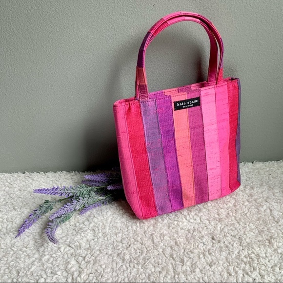 Kate Spade 90s Shantung Top Handle Pink Silk Evening Designer Tote Purse Barbie - Picture 16 of 16